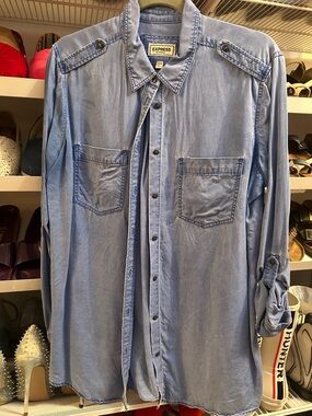 Express Light Blue Denim Button-Down Shirt